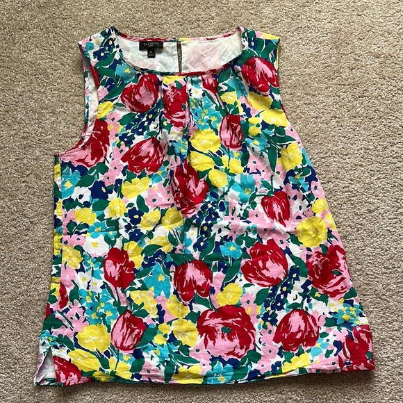 Talbots Sleeveless Cotton Floral Top Red Yellow Pink Women’s 6P - Picture 1 of 6